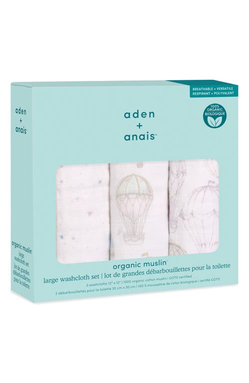 aden + anais 3-Pack Assorted Organic Cotton Muslin Washcloths in Above The Clouds Pink