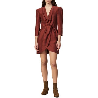 Sandro Vera V-Neck Tulip Hem Minidress, 6 FR - Burgundy