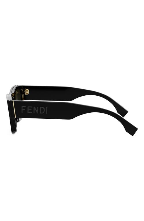 Shop Fendi ' Signature 53mm Rectangular Sunglasses In Shiny Black/smoke