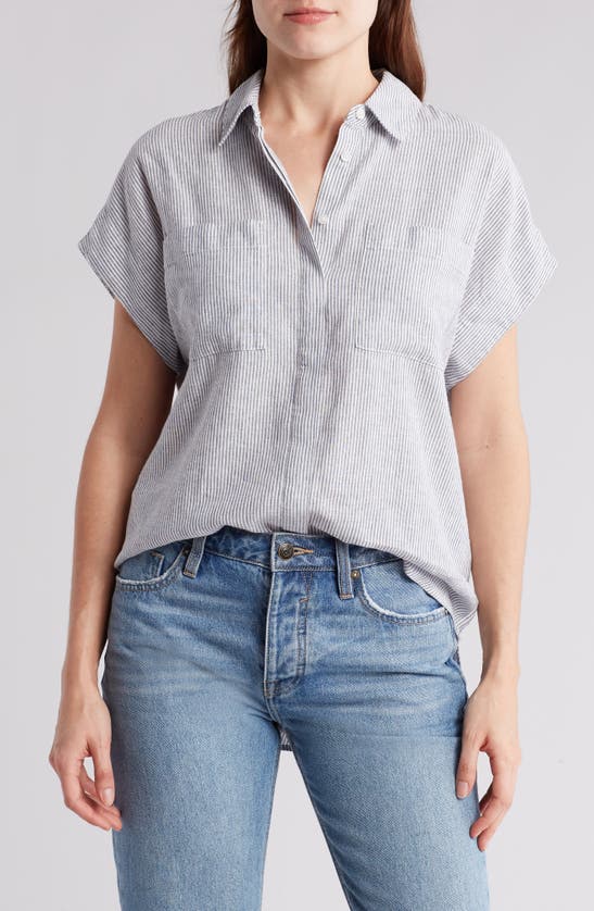 CASLON CASLON® OVERSIZE STRIPE SHORT SLEEVE BUTTON-UP SHIRT