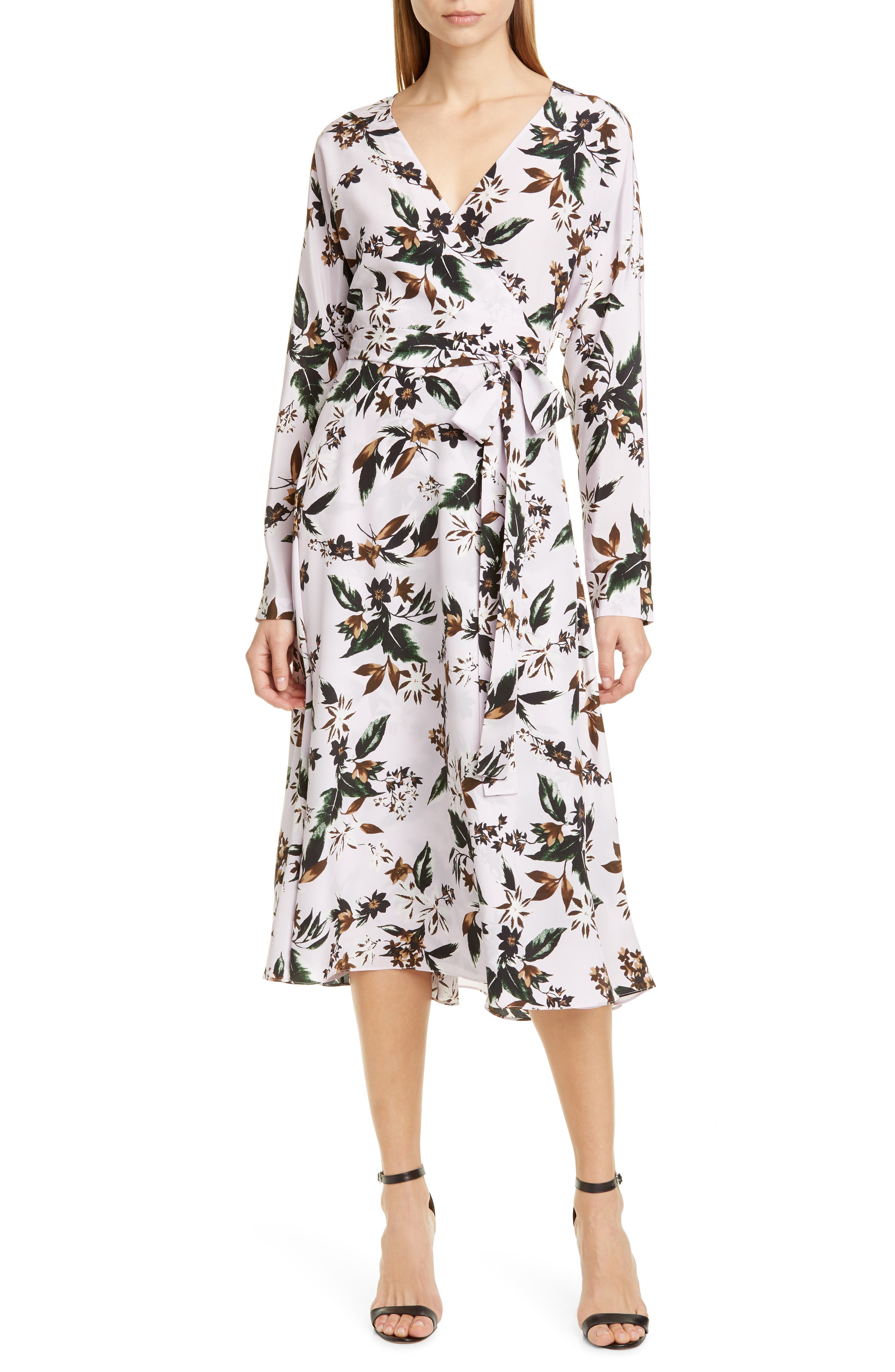 Dvf Elle Floral Long Sleeve Silk Wrap Dress, Purple