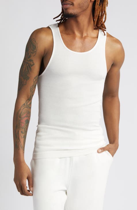 Men's White Sleeveless Gym Tank Top | 100% Cotton, Ribbed Design,  Comfortable Fit