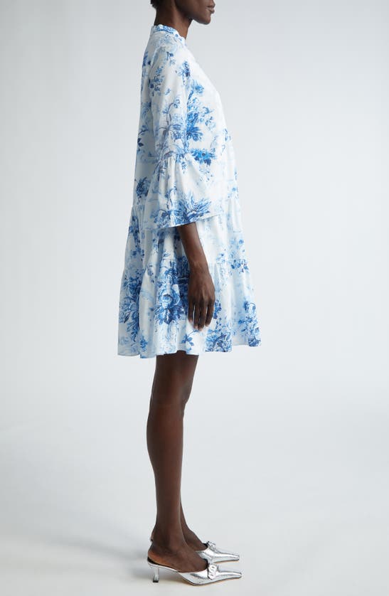 Shop Erdem Antique Floral Print Tiered Shirtdress In Antique Print Blue