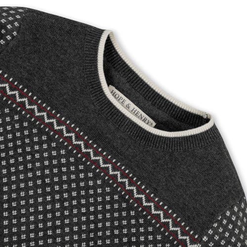 Hope & Henry Baby Boys' Organic Intarsia Crew Neck Sweater, Infant In Charcoal Heather Birdseye