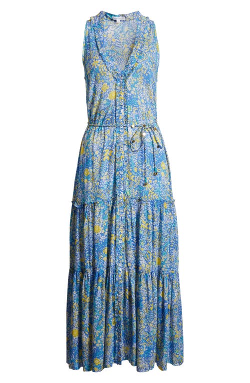 Shop Poupette St Barth Nana Print Sleeveless Cover-up Maxi Dress In Blue Corolle