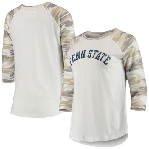CAMP DAVID Women's White/Camo Penn State Nittany Lions Boyfriend Baseball Raglan 3/4-Sleeve T-Shirt