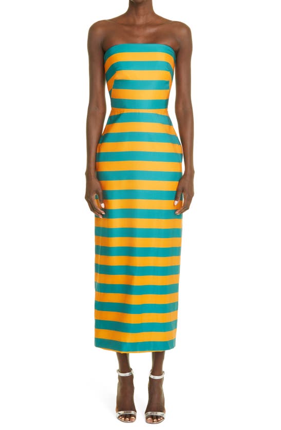 BRANDON MAXWELL THE KADY STRIPE STRAPLESS SILK & WOOL COCKTAIL DRESS