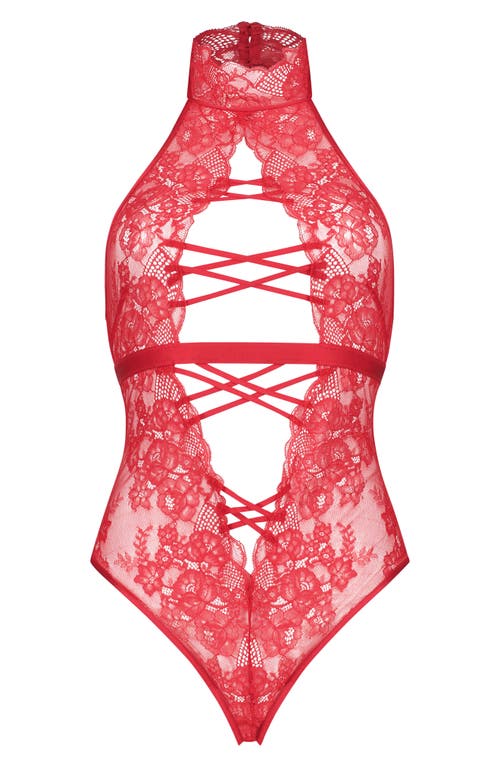 Hunkemöller Melissa Halter Neck Lace Teddy Tango Red at Nordstrom,