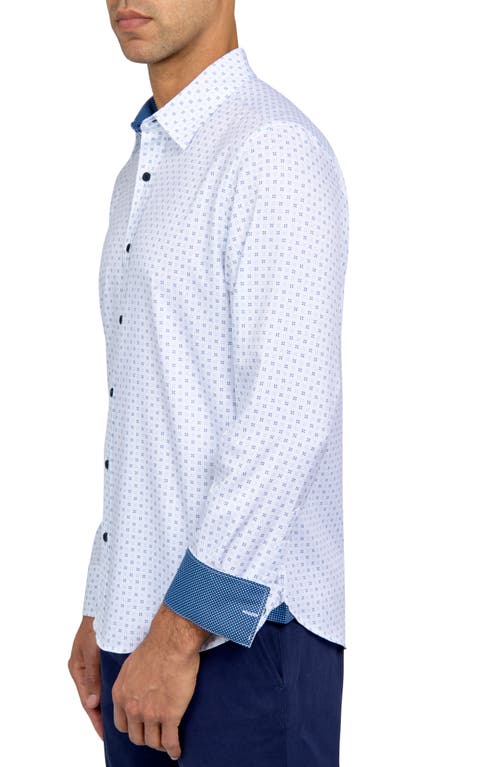 Shop Construct Slim Fit Abstract X Four-way Stretch Performance Button-up Shirt In White/blue