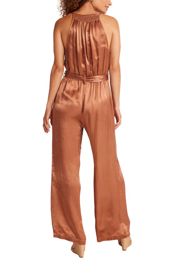 Shop Bella Dahl Tie Waist Wide Leg Satin Jumpsuit In Curacao Coconut