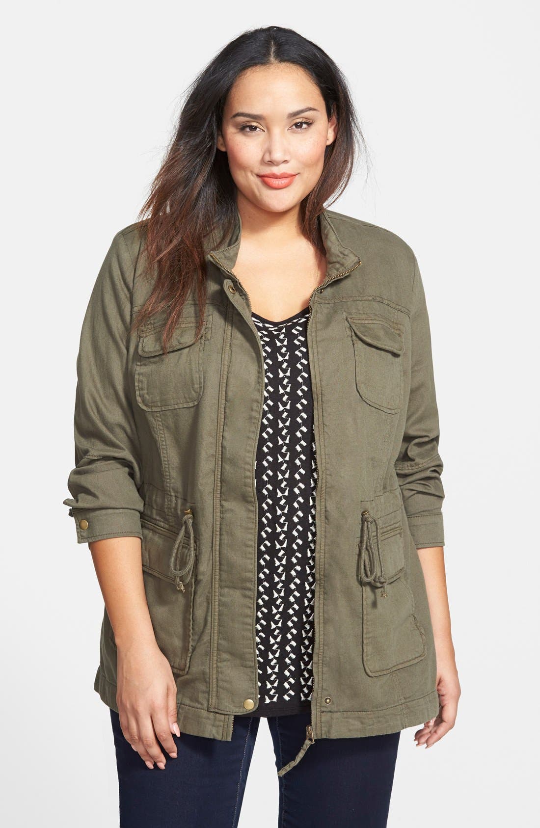 Lucky Brand 'Core' Cotton & Linen Blend Military Jacket (Plus Size