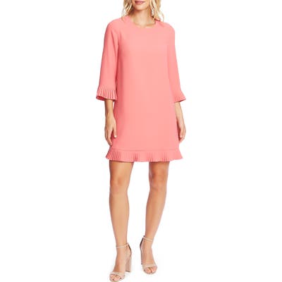 Cece Pleat Detail Moss Crepe Shift Dress, Coral