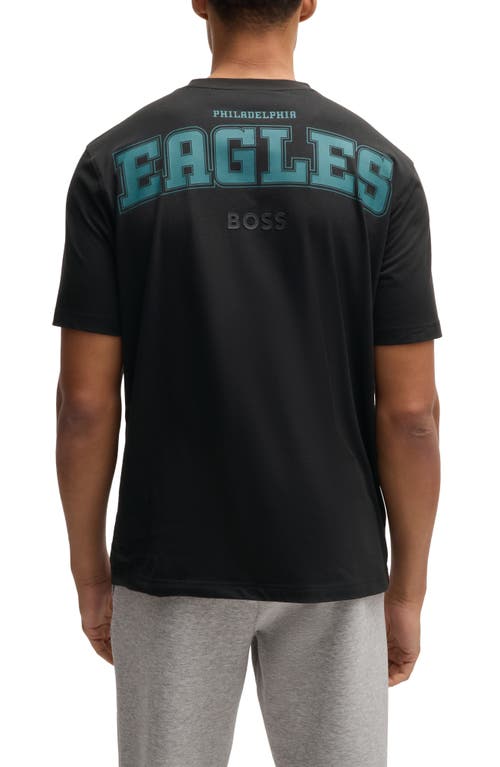 Shop Hugo Boss Boss X Nfl Stretch Cotton Graphic T-shirt In Philadelphia Eagles - Black