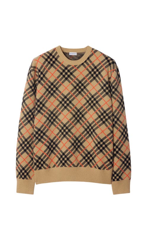 Shop Burberry Check Cashmere Sweater In Sand