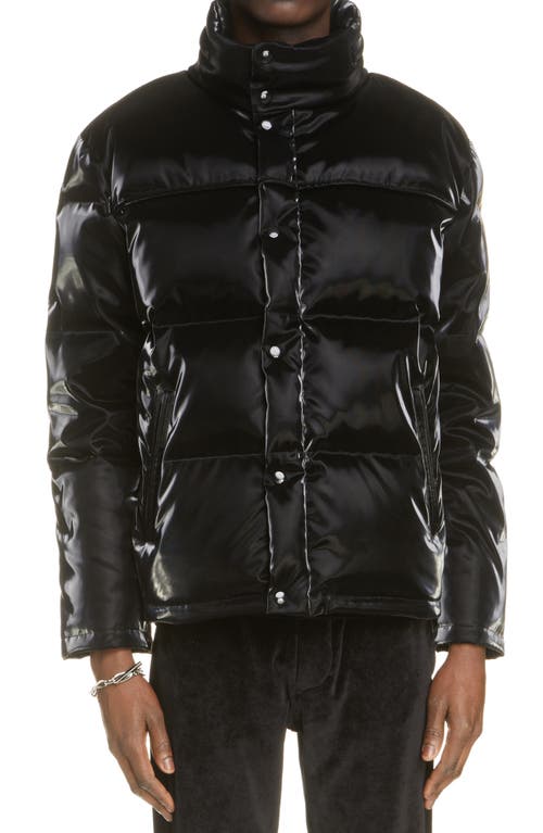 Latex Effect Quilted Down Jacket in Noir