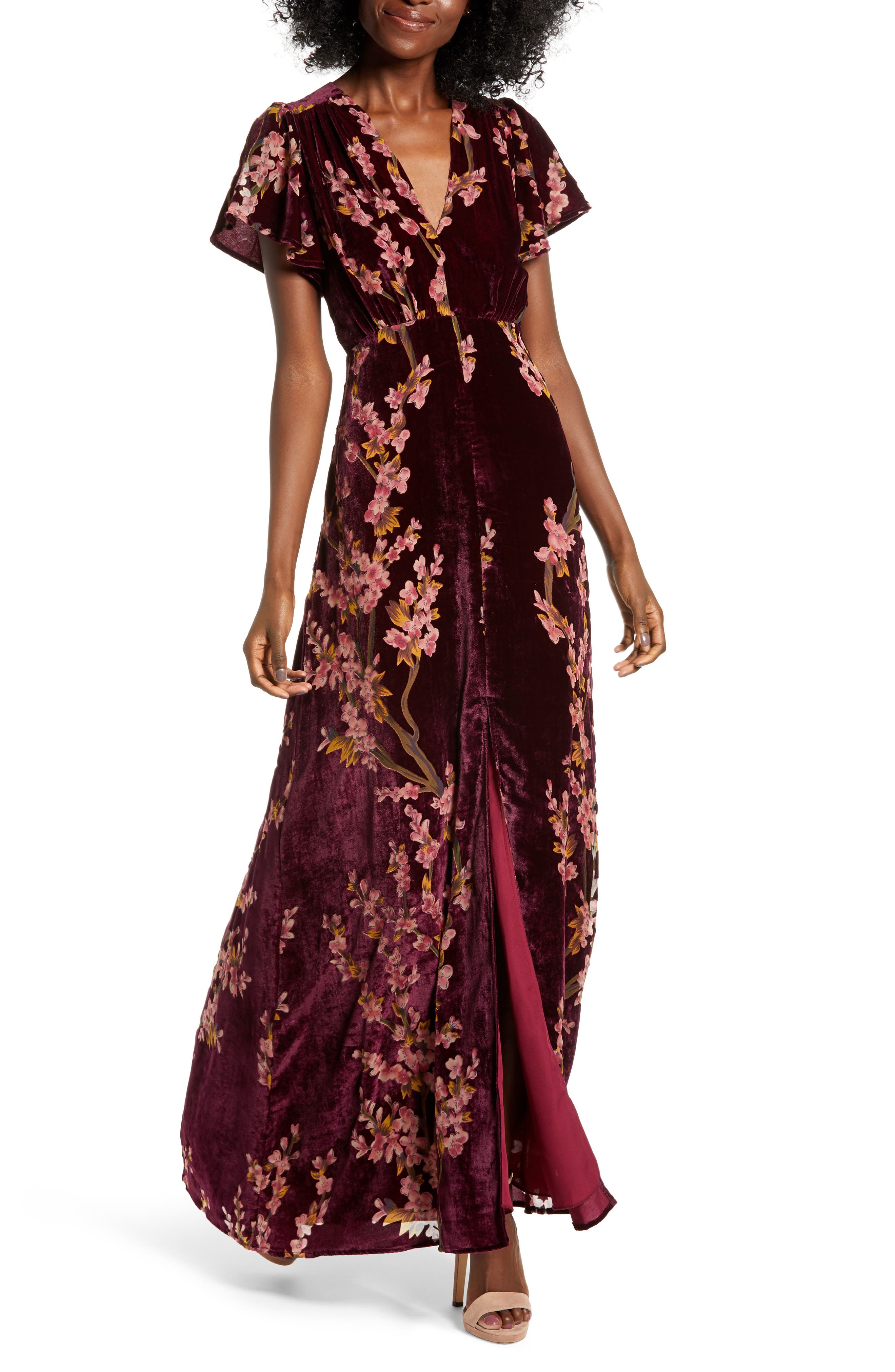 4si3nna floral burnout velvet maxi dress