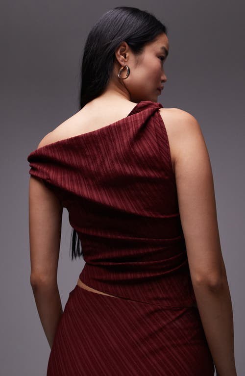 Shop Topshop Twist Rib One-shoulder Top In Burgundy