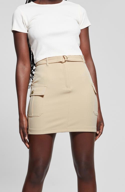 Guess Fiona Belted High Waist Cargo Crepe Miniskirt In Foamy Taupe