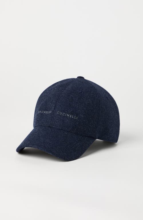 Shop Brunello Cucinelli Virgin Wool Flannel Baseball Cap With Embroidery In Marine