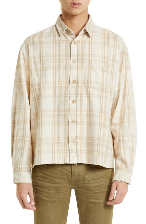 John Elliott Hemi Oversize Check Cotton Flannel Button-Up Shirt in Wheat Check