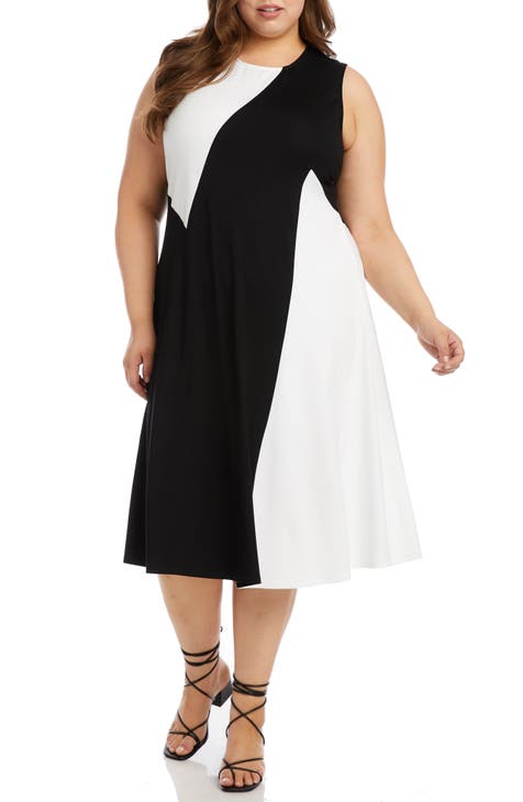 Sleeveless Colorblock Midi Dress (Plus Size)