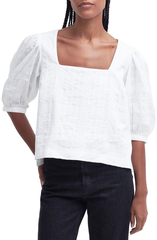 Shop Barbour Macy Textured Cotton Puff Sleeve Top In White
