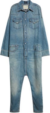 R13 Cowboy Drop Crotch Denim Jumpsuit Nordstrom