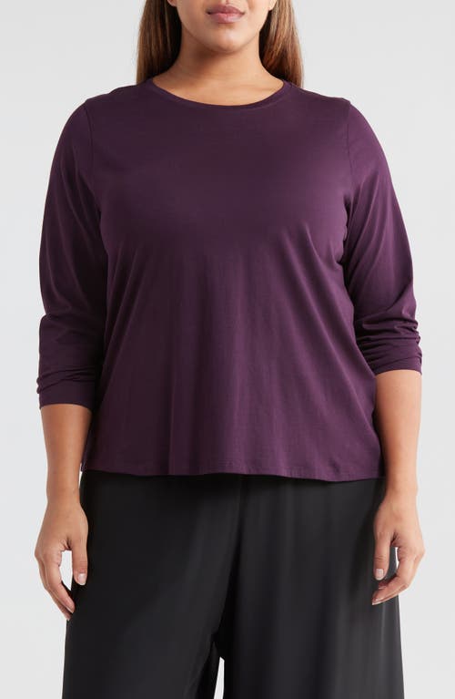 Shop Eileen Fisher Long Sleeve Crewneck Organic Cotton Top In Violet