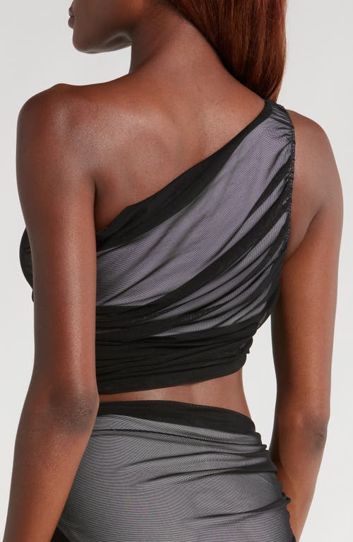 Shop Norma Kamali Diana One-shoulder Swim Top In Black/snow White