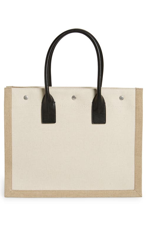 Shop Saint Laurent Small Rive Gauche Logo Canvas Tote In Greggio/natural