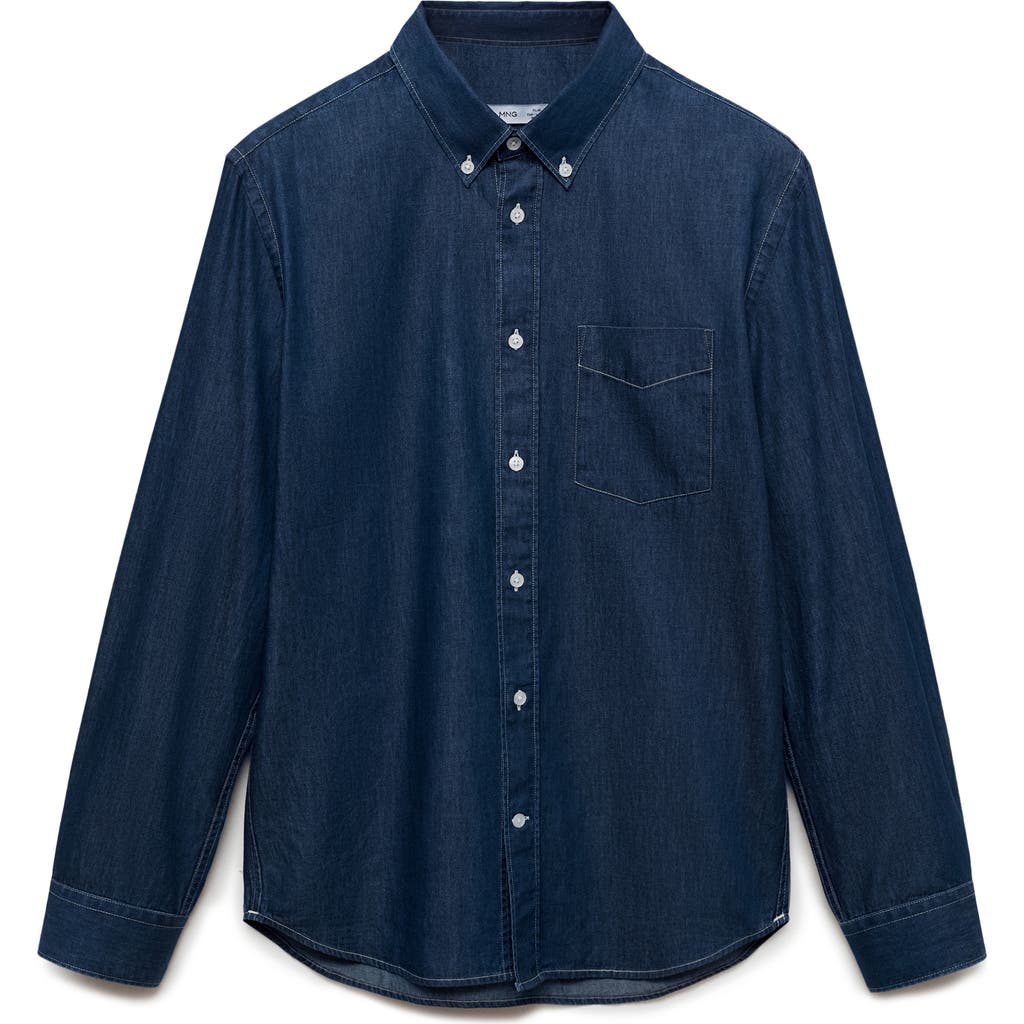 Mango Slim Fit Cotton Chambray Button-down Shirt In Dark Blue