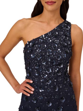 Adrianna Papell 3D Beaded Sequin One Shoulder Gown Nordstrom