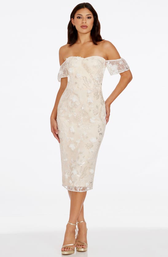 Shop Dress The Population Tara Beaded Floral Cocktail Dress In White/ Ivory Multi
