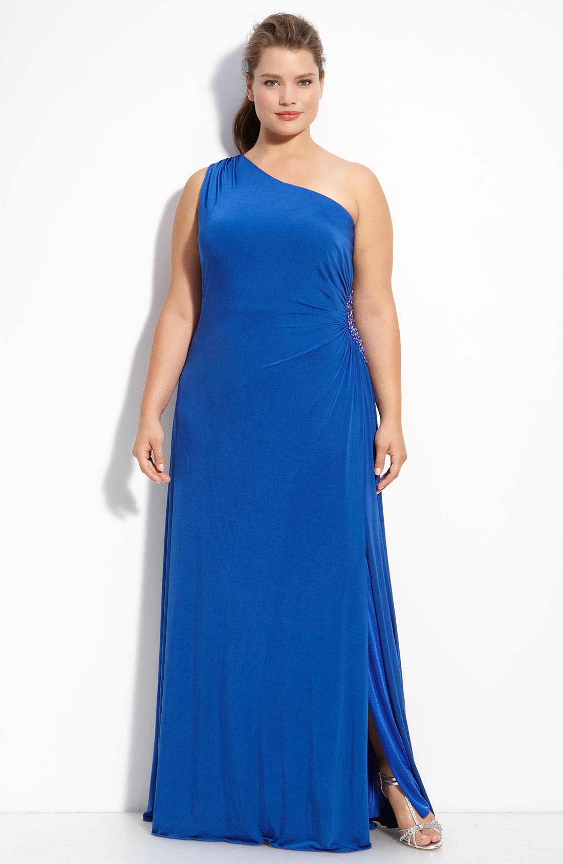 Aidan Mattox One Shoulder Beaded Jersey Gown (Plus) Nordstrom