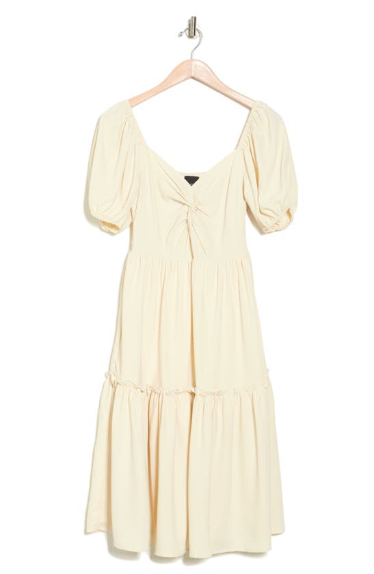 Lumiere Puff Sleeve Twist Front Midi Dress In Cream | ModeSens