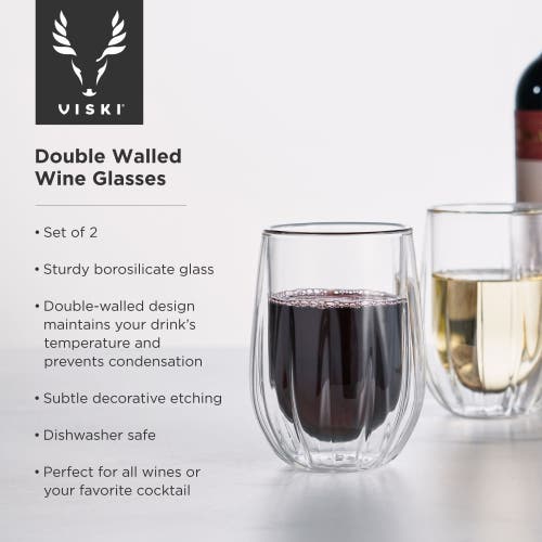 Viski Double Walled Stemless Wine Glasses Set Of 2 In Clear