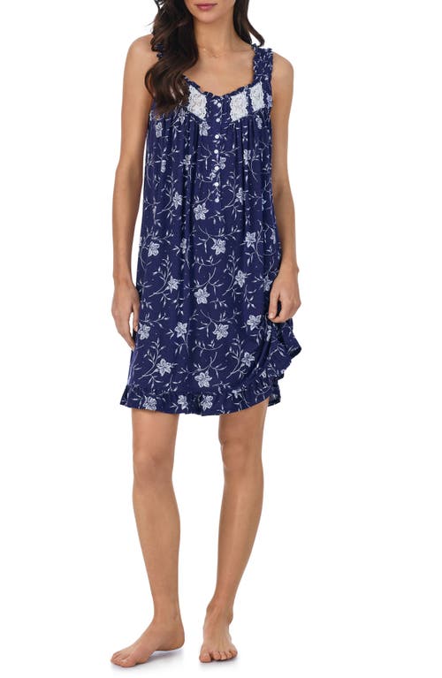 Sleeveless Jersey Short Nightgown in Navy Print