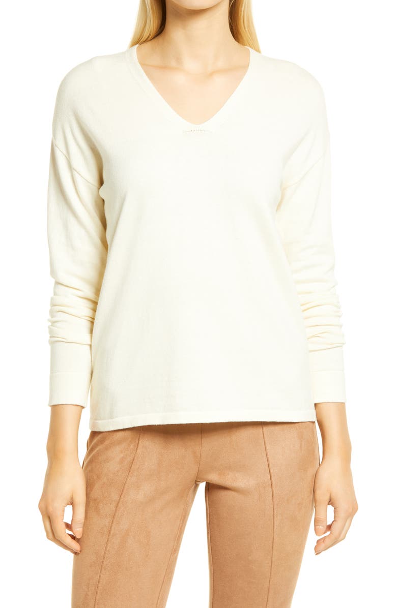 Anne Klein Cotton Blend V-Neck Sweater | Nordstrom
