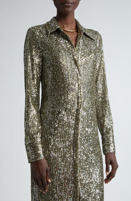 Shop St John St. John Collection Sequin Embroidered Long Sleeve Shirtdress In Olive