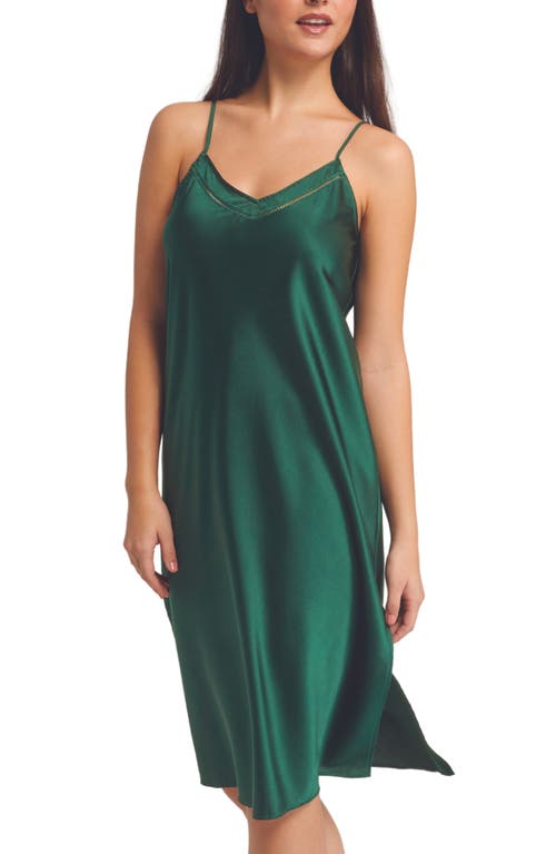 INEJ Magnolia Lounge Washable Stretch Silk Pocket Nightgown Emerald Green at Nordstrom,