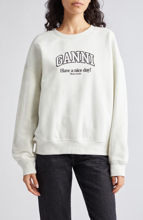 Ganni Logo Jacquard Isoli Dropped Shoulder Sweatshirt (Activewear, Sweatshirts)
