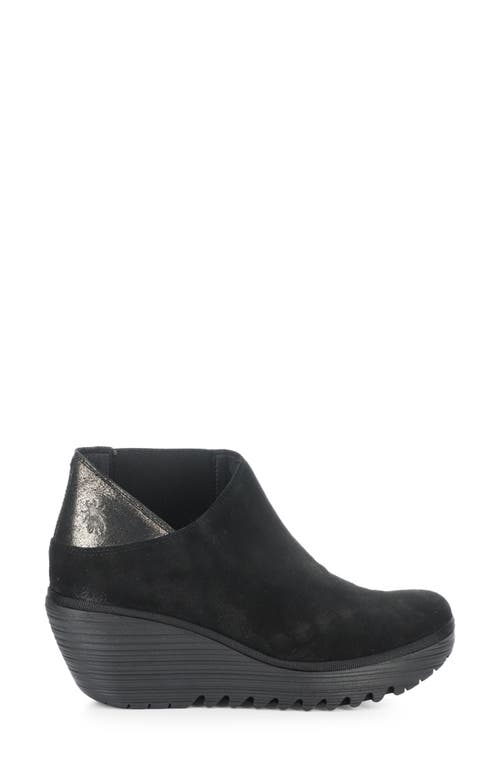 Shop Fly London Yego Wedge Bootie In Black/graphite Oil/cool