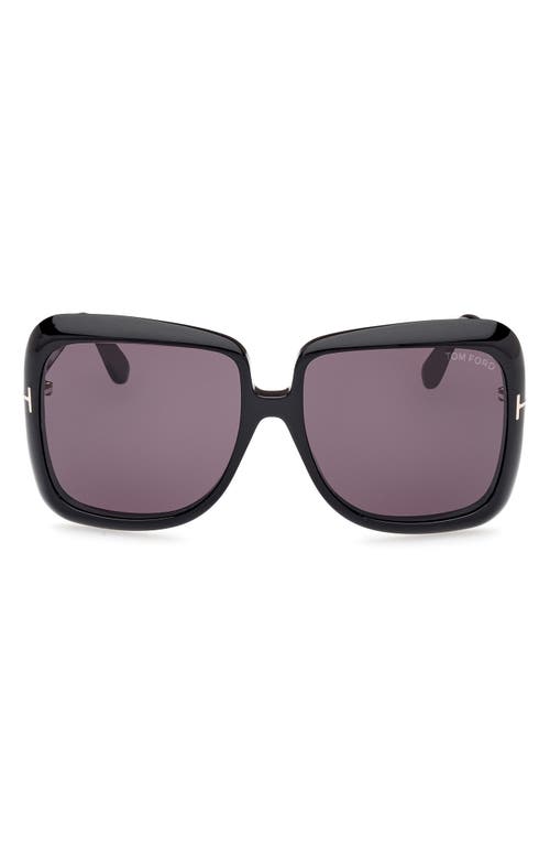 Shop Tom Ford Lorelai 59mm Square Sunglasses In Shiny Black/smoke