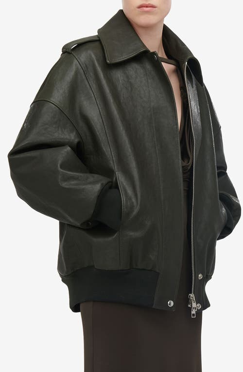 Shop Alexander Mcqueen Oversize Lambskin Leather Aviator Jacket In Black