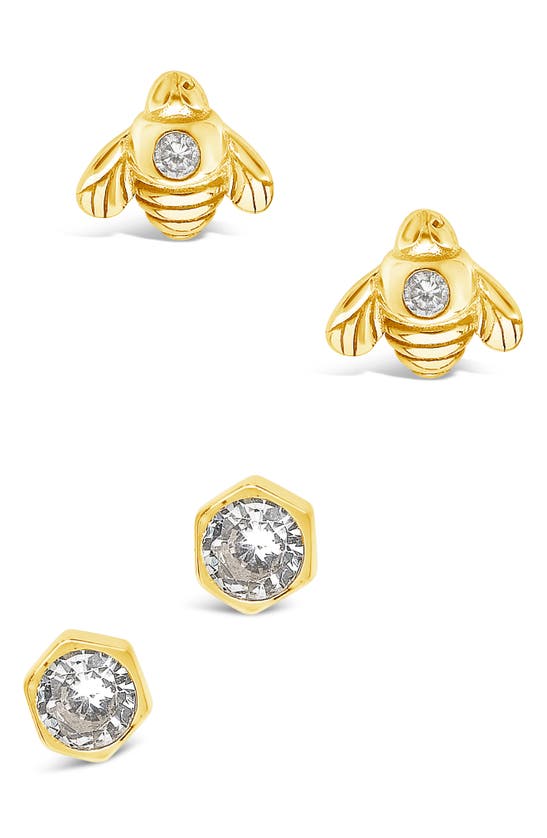 Sterling Forever Set Of 2 Bee Stud Earrings In Gold