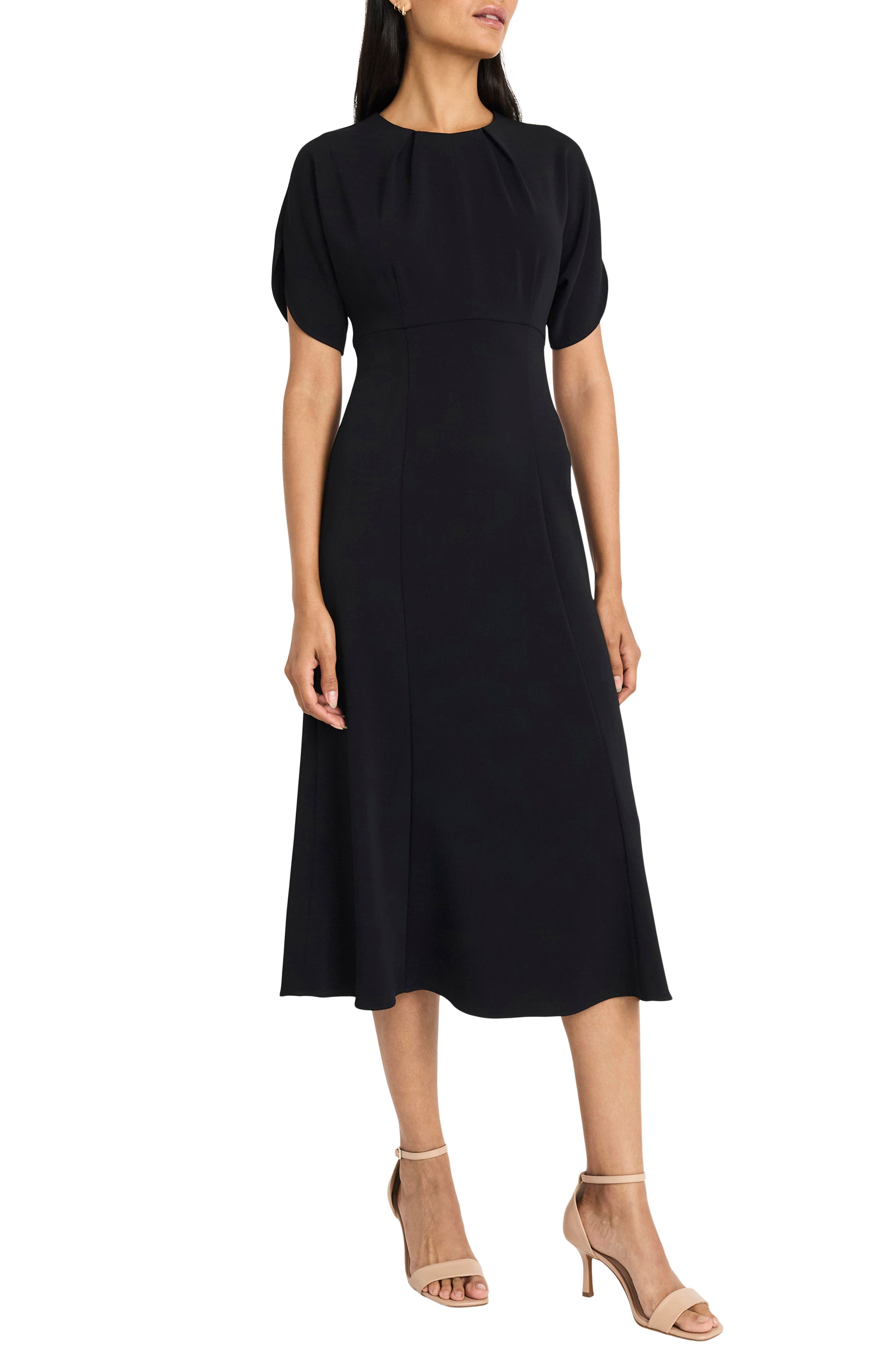 Maggy London Tulip Sleeve Fit & Flare Midi Dress in Black 