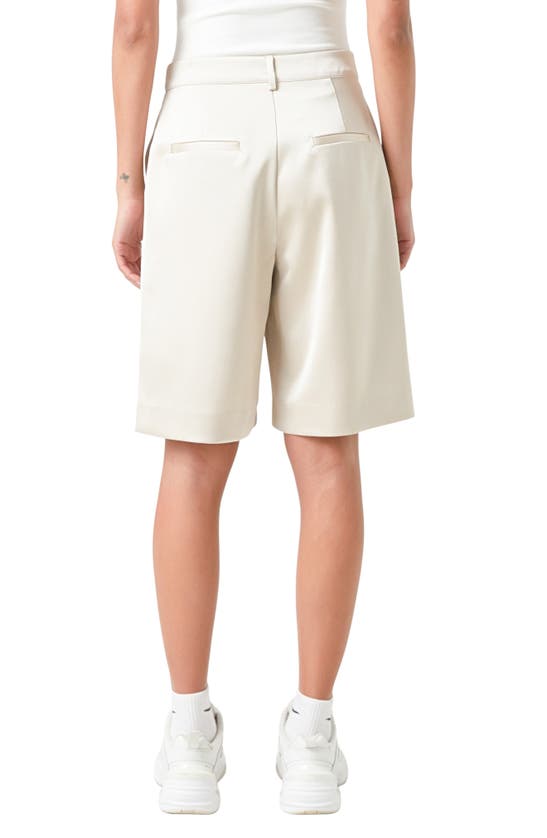 Shop Grey Lab Pleated Wide Leg Satin Bermuda Shorts In Cream