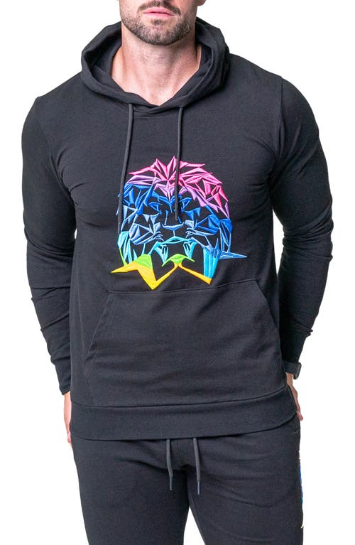 Maceoo Lion Face Embroidered Hoodie in Black
