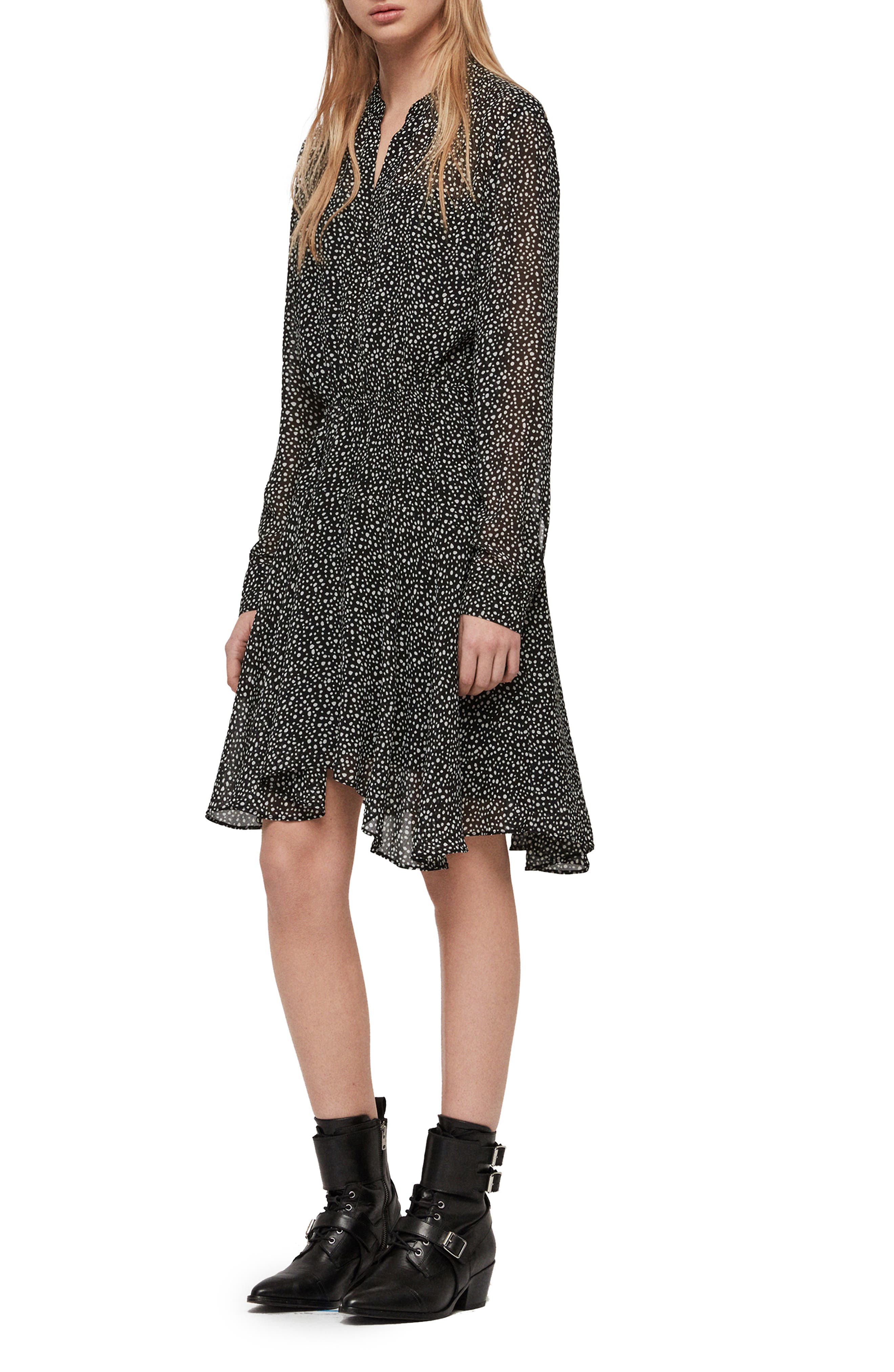 Allsaints Martina Splash Print Dress, Black