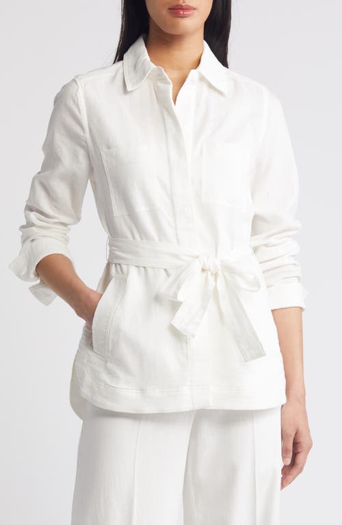 Belted Shirt Jacket in Ivory